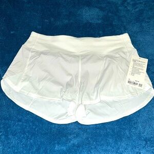NWT Lululemon Speed Up Mid Rise Shorts. 4” Inseam. Size 10. Color is White.